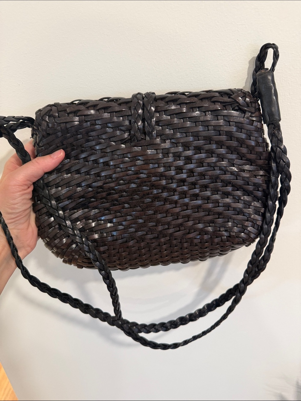 Vintage Chocolate Brown Cosci Italian Woven Crossbody Bag with Braided Strap - Picture 4 of 4